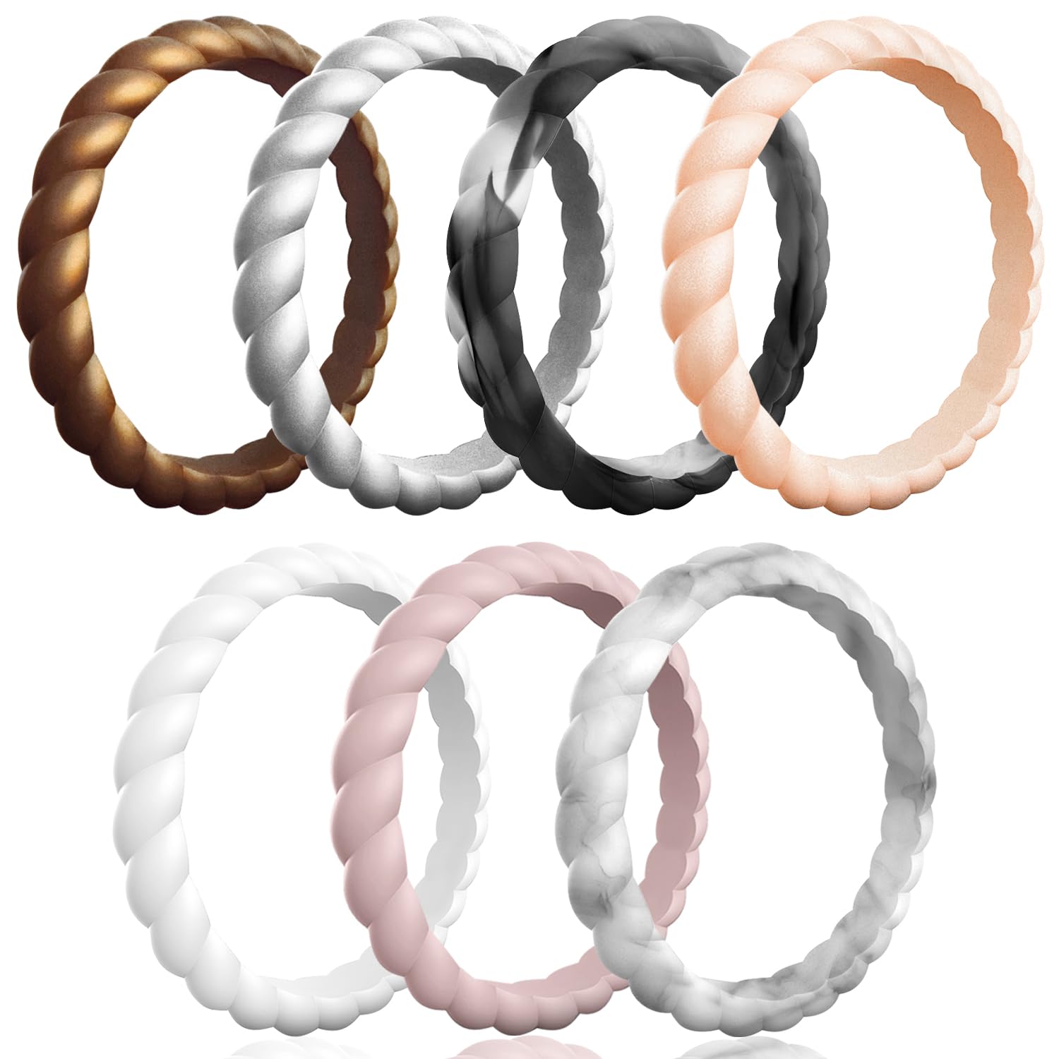 Egnaro Women's Braided Silicone Wedding Ring, Stylish Stackable Rubber Band