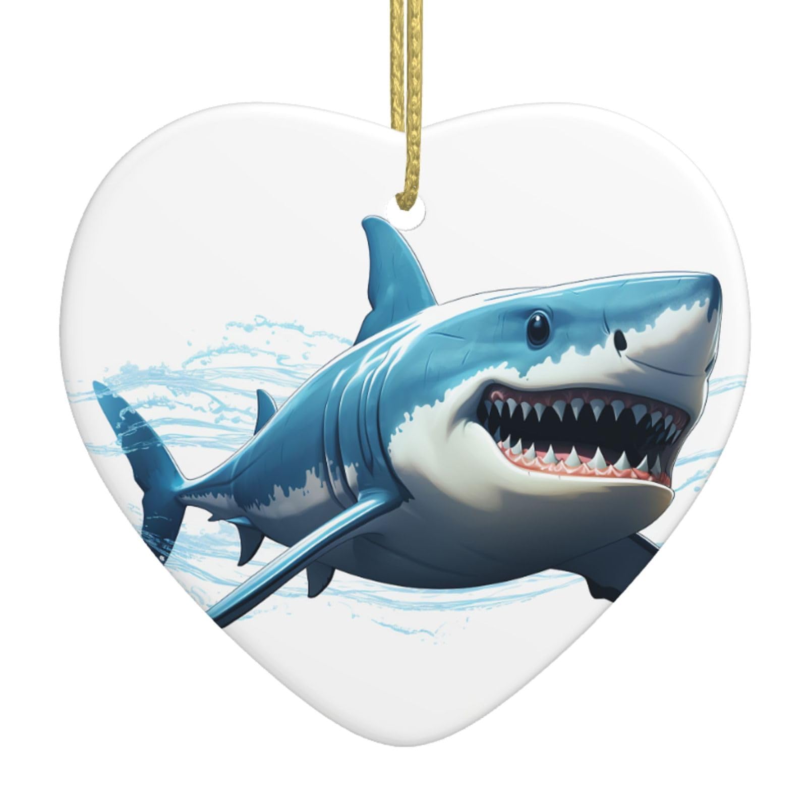 Ceramic Christmas Tree Hanging Ornaments with Gold Ropes Christmas Tree Decorations Heart Ceramic Blue Shark Pendant Keepsake Decorations for Holiday Xmas Gift Ideas