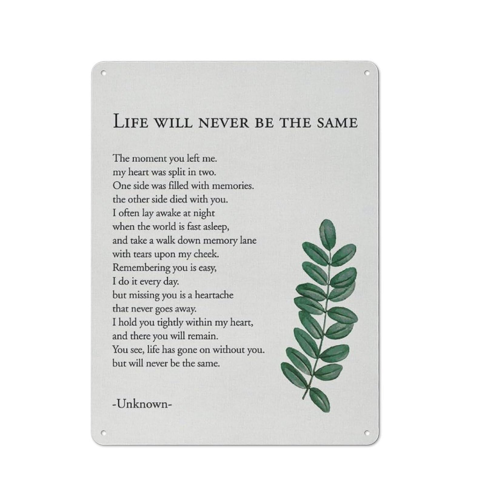 Acdoet Tin-14 Rustic Metal Tin Sign Memorial Bereavement Poem The Moment You Left Me Print Wall Art Home Office Decor Remembrance Poetry Painting Poster 12X16 Inch