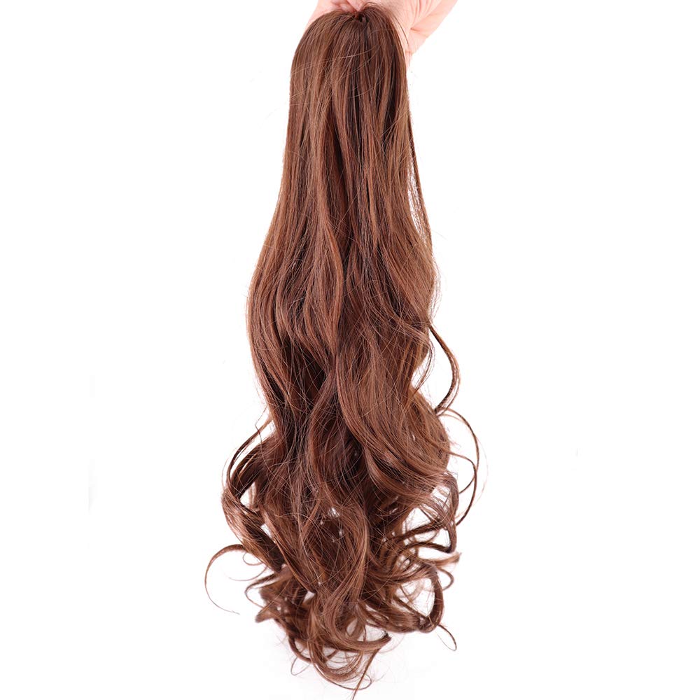 Coda Extension Capelli Clip Coda di Cavallo Mossi Ricci Ponytail Sintetici Lunghi Effetto Naturale Ondulati (Rosso marrone)