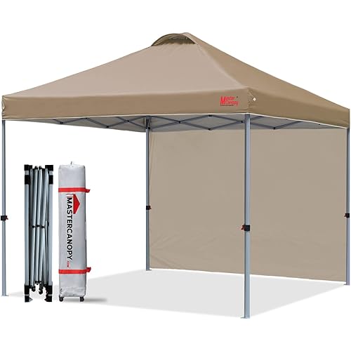 MASTERCANOPY Durable Ez Pop-up Canopy Tent with 1 Sidewall (8'x8',Khaki)