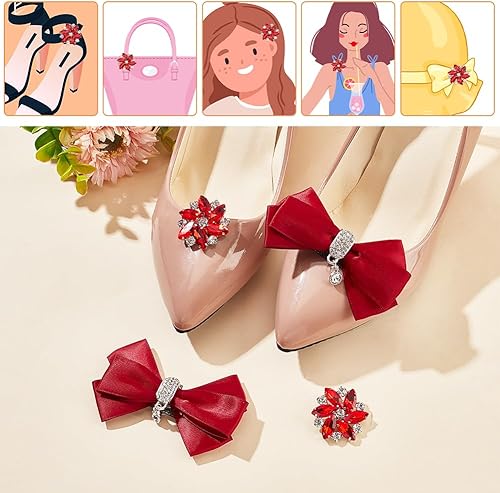 Miniatura 4 de NBEADS Clips de zapatos con lazo de diamantes, Poliéster Cuero Diamante de imitación, Diamante de Imitación