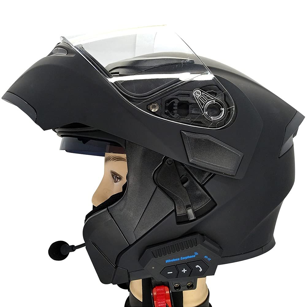 Casque Moto Modulable Bluetooth Intégré ECE 22.06 – Double Visière Anti-buée, Lumière LED, Ventilation Optimale Noir Mat 3XL