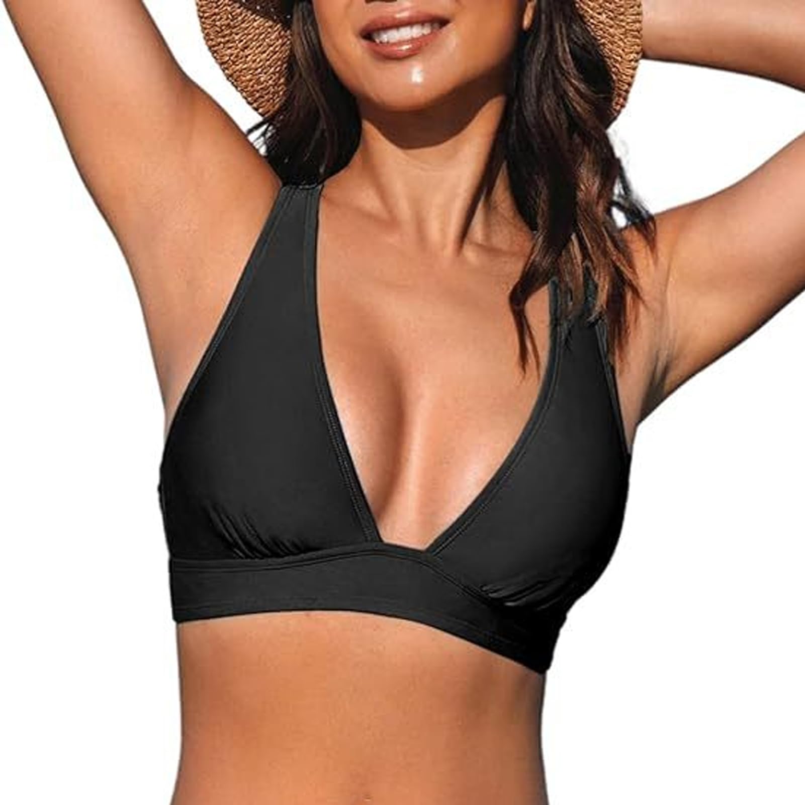 Top Bikini Donna Scollo a V Triangolo Top Reggiseno Bikini Imbottito Costume da Bagno Estiva Allacciatura sul Retro