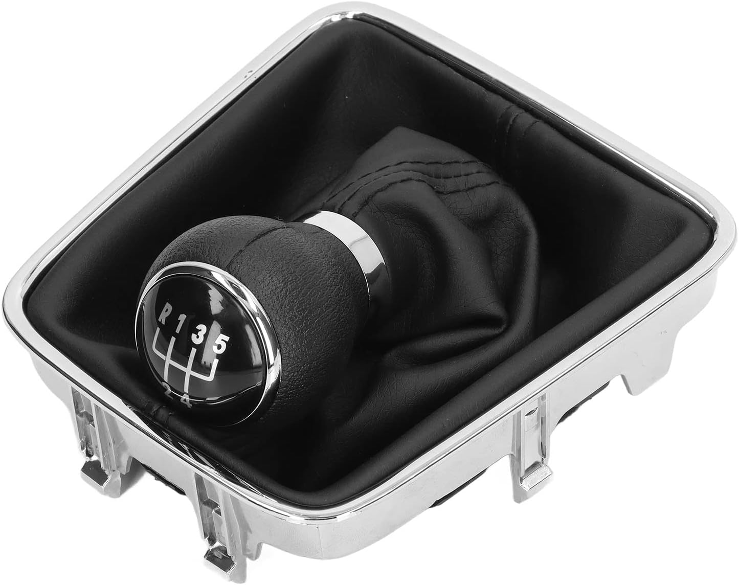Gear Shift Knob Boot Set, 5 Speed PVC Leather Gearstick Shifter Lever Gaiter Kit with Painted Reverse Sign, for Improved Driving Comfort and Interior Appearance (Black)