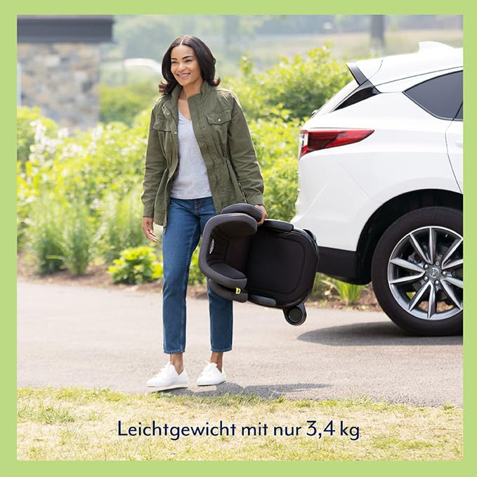 Graco Junior Maxi™ i-Size R129 Kindersitz, ca. 3,5 bis 12 Jahre (100 bis 150 cm), Kindersitzerhöhung, Kopfstütze höhenverstellbar, leicht, mit Getränkehalter, grau, Iron