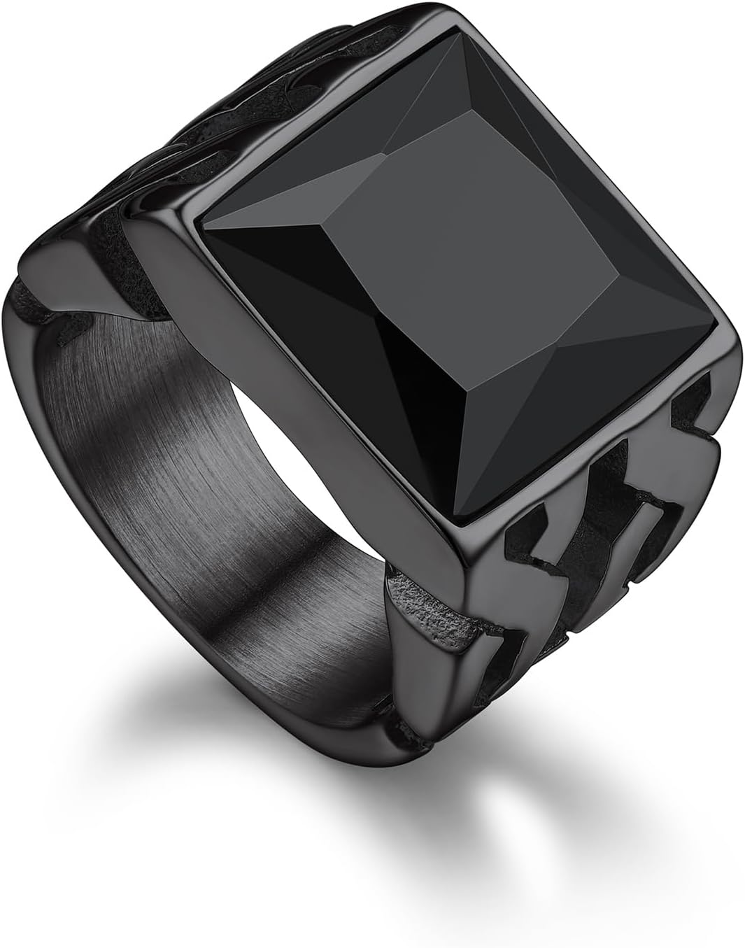 Gemstone Signet Rings for Men, Stainless Steel Fancy Cut Cubic Zirconia Rings Blue Topaz/Emerald/Black Onyx/Ruby Ring Statement Ring Wedding Ring Size 7-14