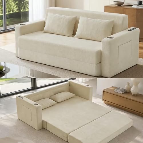 Canapé Convertible 2 Places 2-en-1 en Chenille Brillante Demivor