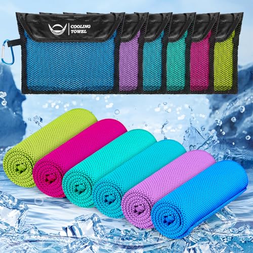 6 Pack Cooling Towels(40”x12”) with Mesh Carrying bag,Ice Towel for