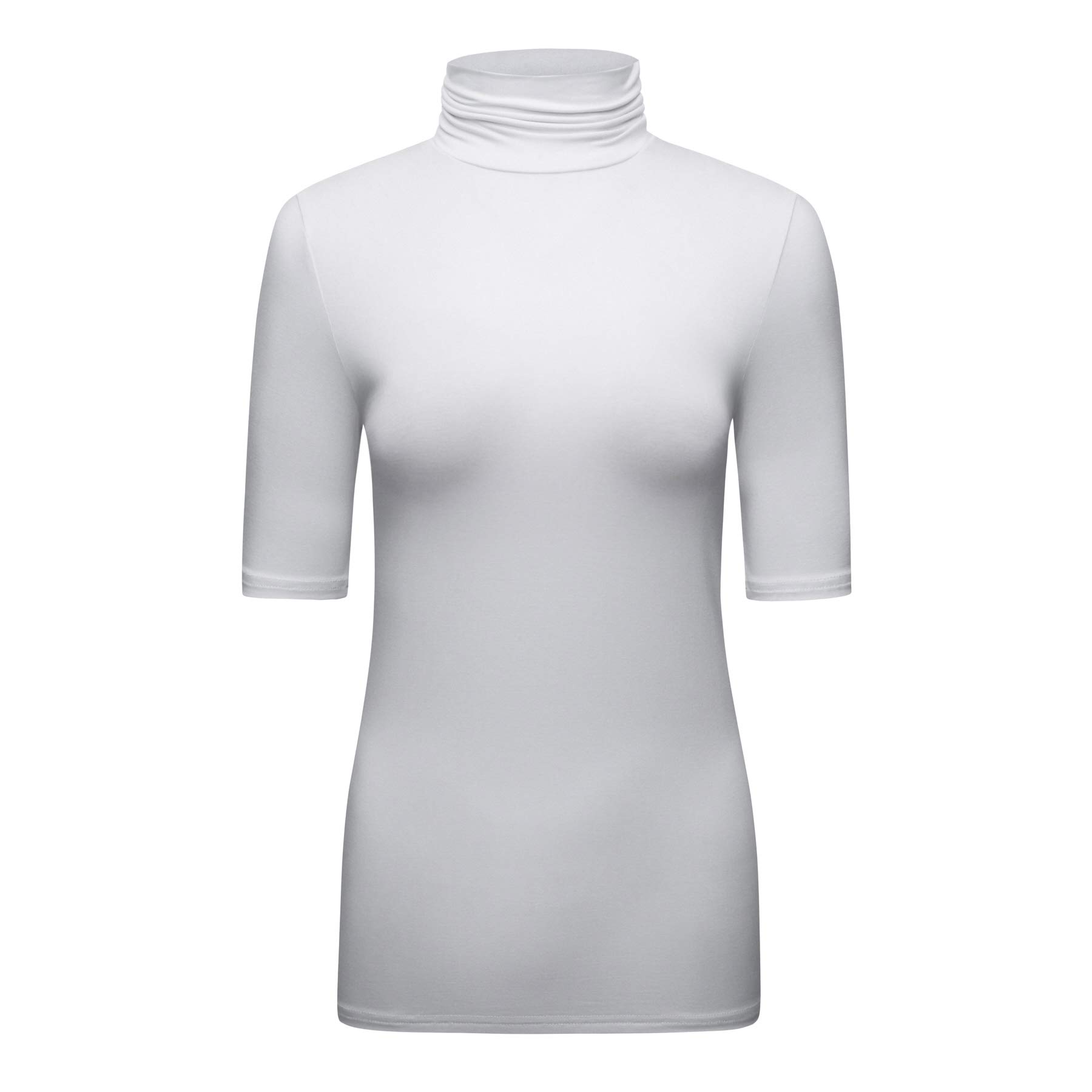 OThread & Co.Women's Half Sleeve Turtleneck T-Shirt Basic Stretch Layer Comfy High Neck Top