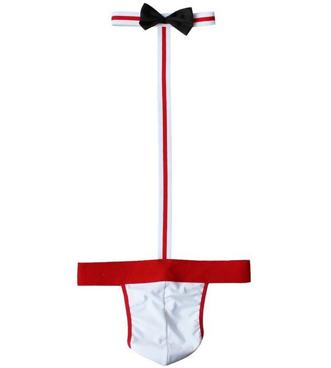 Men's Sexy Collared Bow Tie Bodysuit Pouch Thong Butler Teddy Costume Underwear