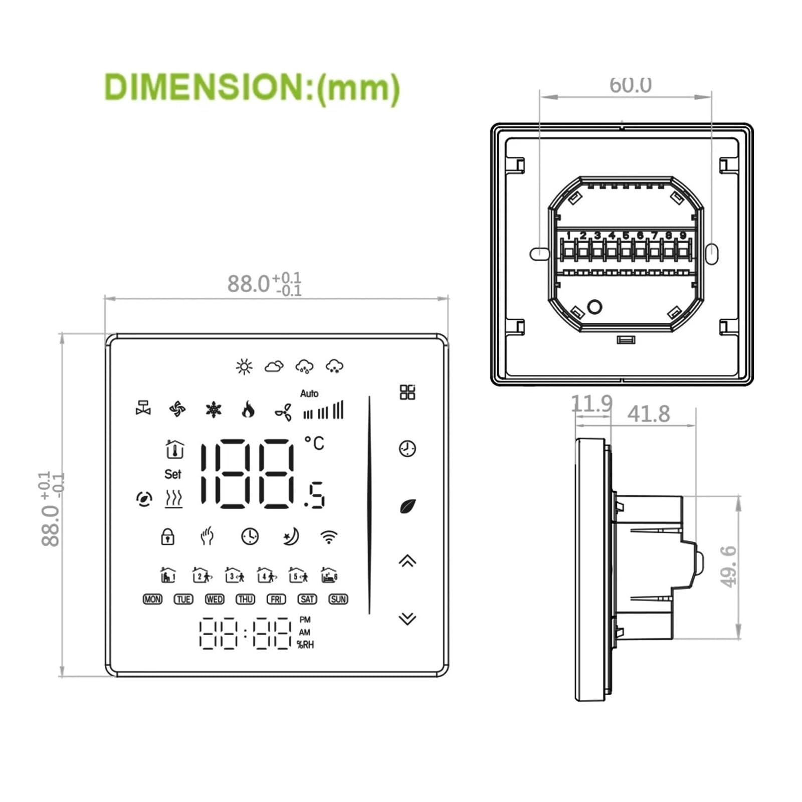 Termostato Hvac con display digitale Termostato intelligente Raffreddamento di riscaldamento a 3 velocità for controller di climatizzazione