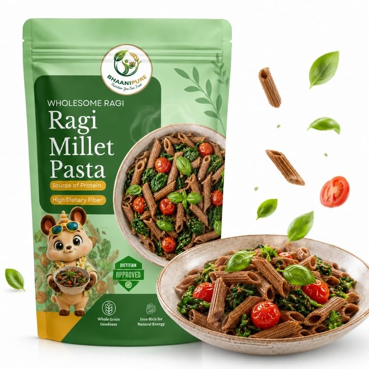 Image of Organic Ragi Millet Pasta 100g X 2 | No Maida Healthy Pasta | Non-GMO, No Preservatives | High Fiber & Protein | Quick & Easy to Cook