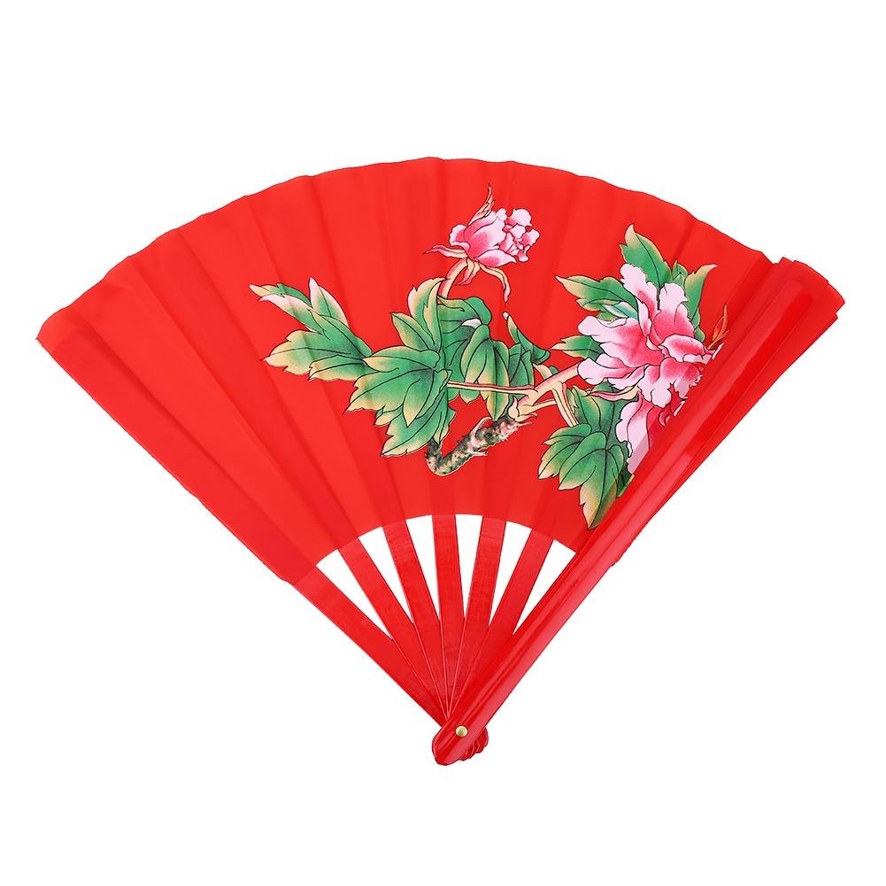 VGEBY1 Fan de Taichi, Eventail de Combat de Kung Fu, Main Droite, Eventail Chinois avec Sac de Rangement(Rouge)