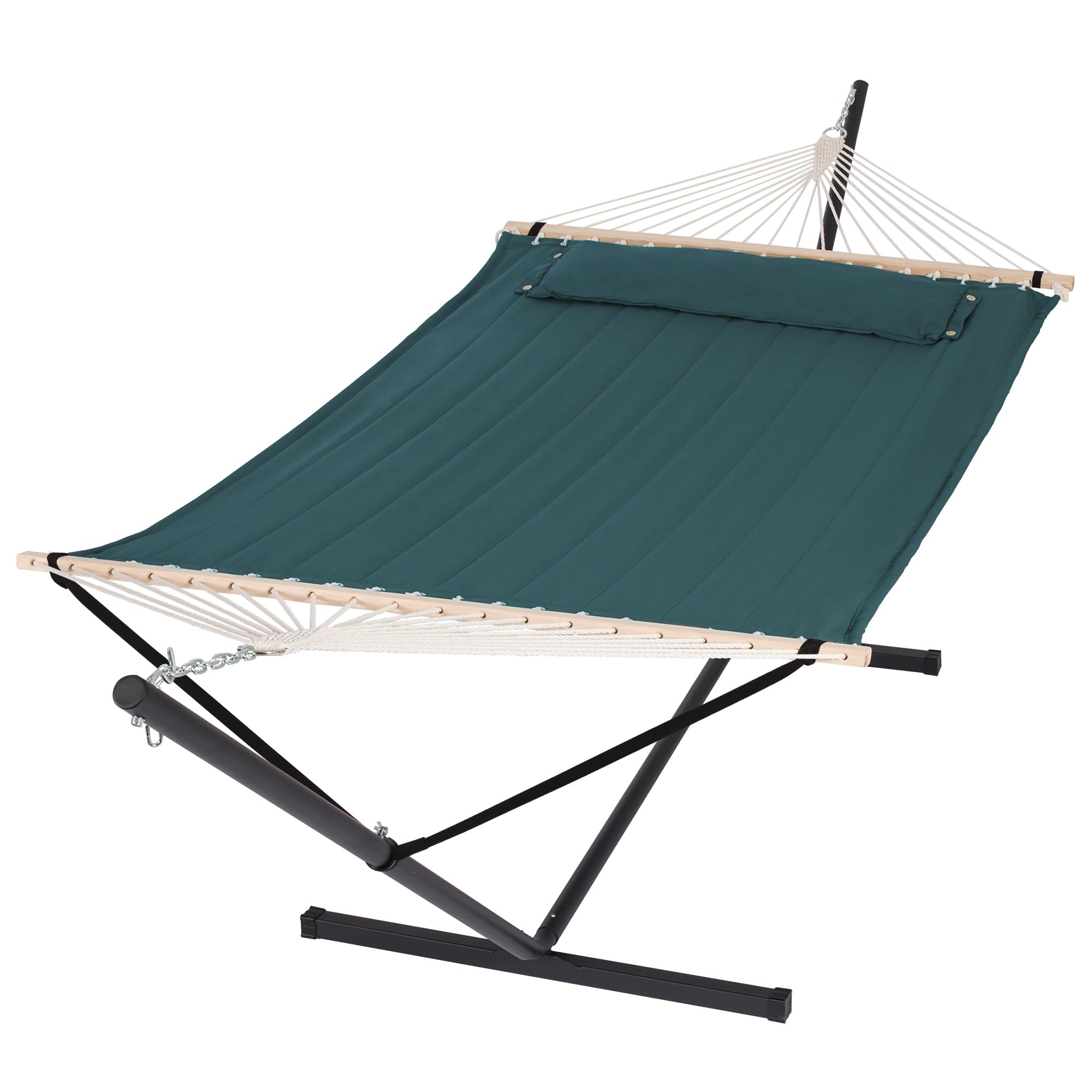 SUNCREAT Hammocks Extra Large Double Hammock with 12 ft Stand, Dark Green