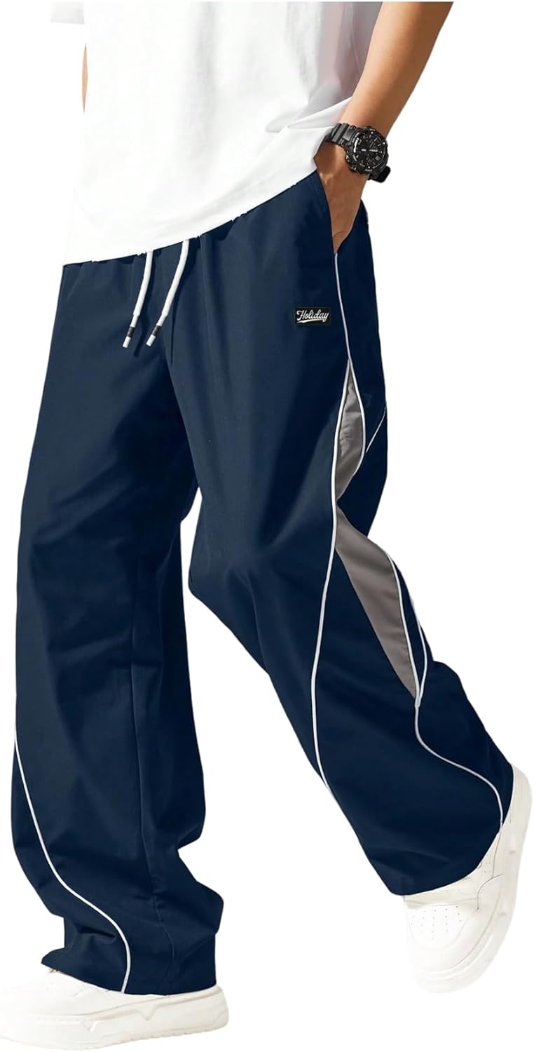 SOLY HUX Men's Baggy Track Pants Drawstring Elastic Waist Parachute Sweatpants Streetwear