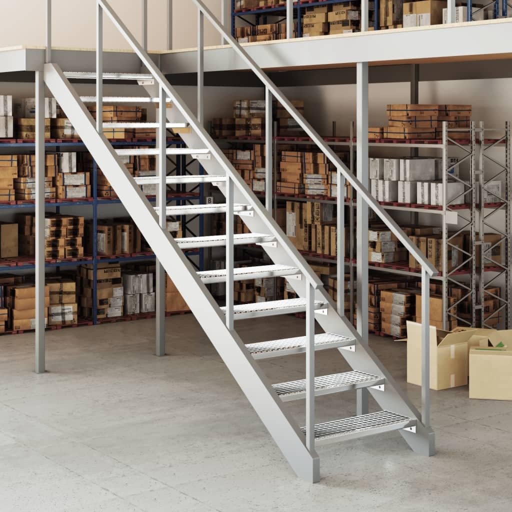BAZZI Gradino a griglia, gradino antiscivolo per scale con bordo di sicurezza, scale in acciaio per esterni, gradino in acciaio 70 x 24 x 7 cm, acciaio zincato (pressosaldato)