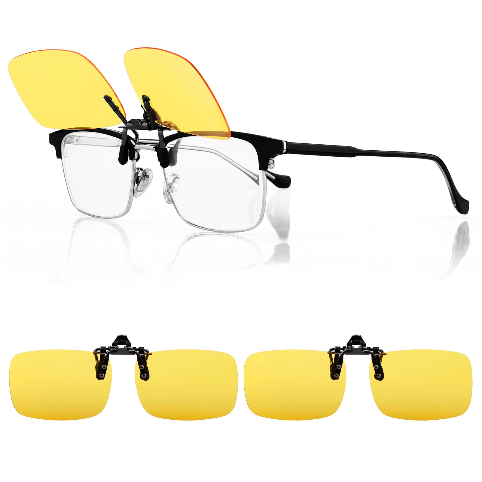 FIMOSONClip on Polarized Night Vision Glasses Flip up Sunglasses to Wear Over Prescription Glasses for Night Driving 2 Pack