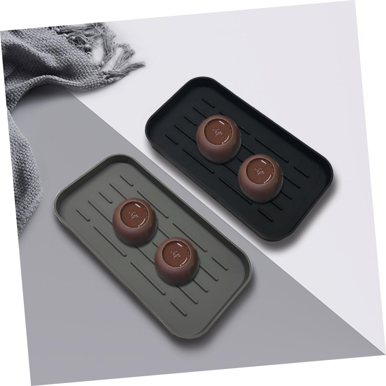 Silikon Abtropfschale mit Tiefen Rillen Große Küchen Geschirrtrockenmatte Organizer für Spülzubehör Rutschfest Schwarz Abtropfunterlage für Arbeitsplatten