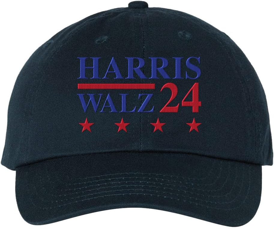TeesAndTankYou Harris Walz 2024 Embroidered Baseball Cap Adjustable Cotton Dad Hat