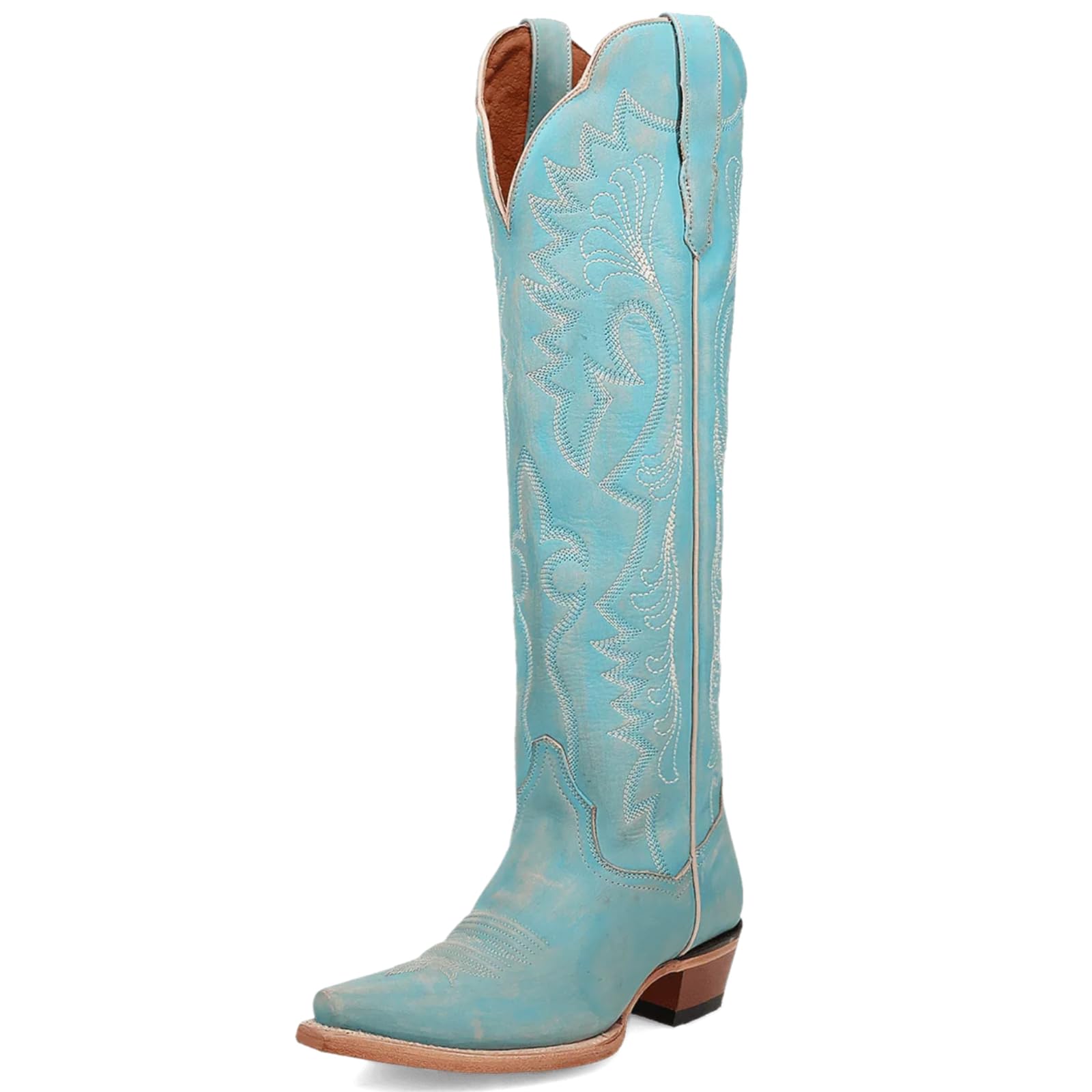 Women Western Cowboy Cowgirl Boots Mid Calf Low Heel Pointed Toe Boots for Women Casual Turquoise Boots