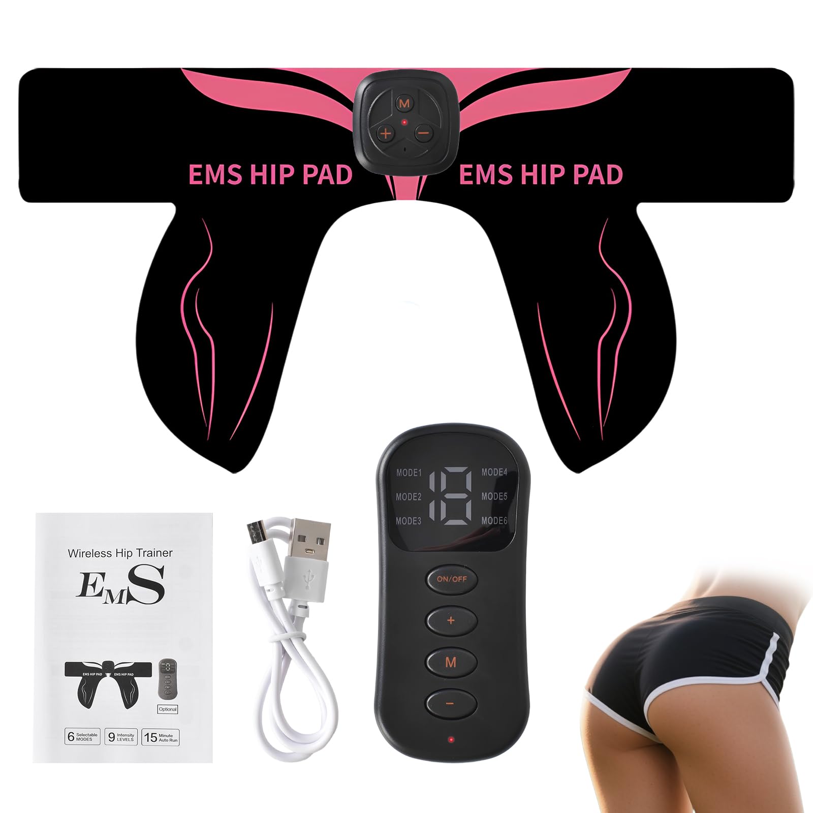 Colexy Appareil d'entraînement EMS pour la Stimulation Ciblée des Muscles des Fesses, 6 Modes et 15 Niveaux d'intensité, pour Fessiers, Entraînement des Jambes - avec Télécommande