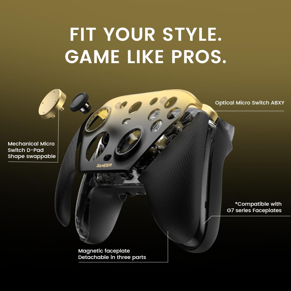 GameSir G7 Pro Controller 1000Hz con Stazione di Ricarica per Xbox Series X|S, Xbox One, Windows 10/11 & Android – Joystick TMR, Grilletti Regolabili & 4 Pulsanti Programmabili – Oro