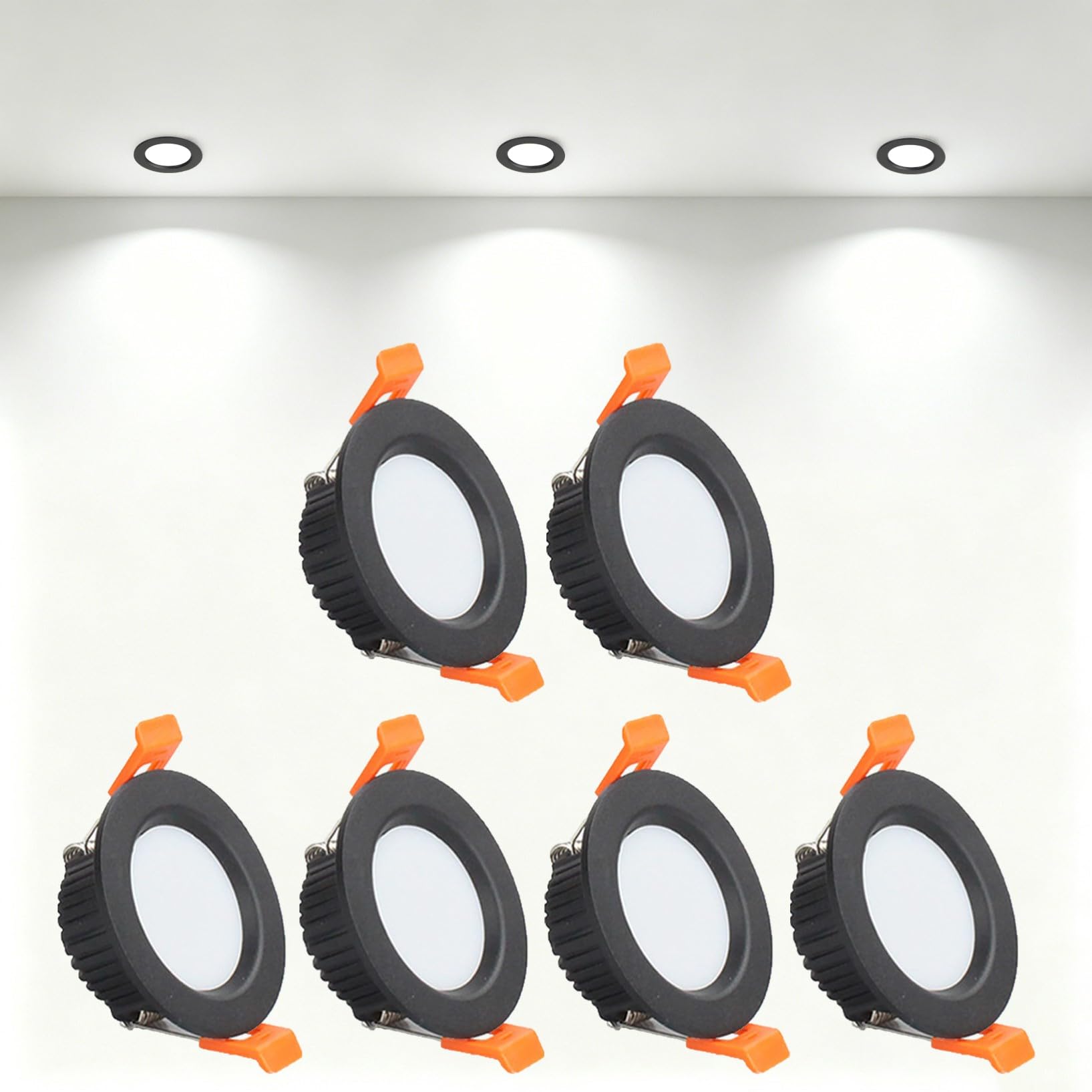 VOGHMOLD 3W Ultra Slim LED Downlight Recessed Ceiling Light 2 inch, 6000K Spot Lights Black Aluminum Trim, Cut Φ50-55mm, AC110-240V Panel Lighting for Office Hallway Closet, 6 Pack