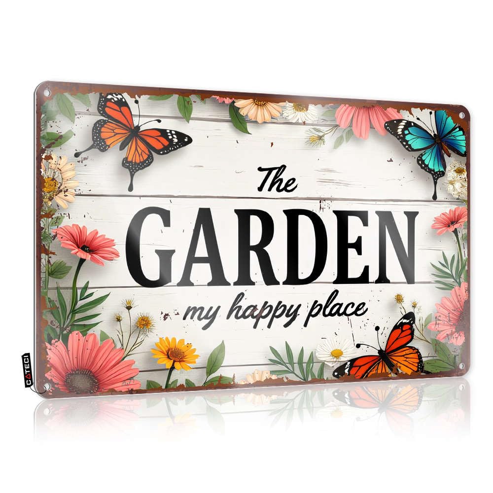Vintage Tin Signs Funny The Garden: My Happy Place Tin Sign Home Tin Sign Metal Home Bar Signs(20X30CM)