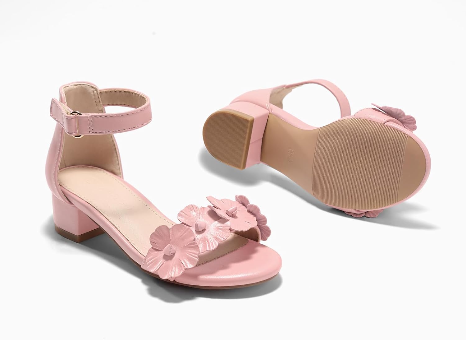 Coutgo Girls Sandals Flower Chunky Low Heels Open Toe Summer Dress Shoes for Toddler Little Big Kid