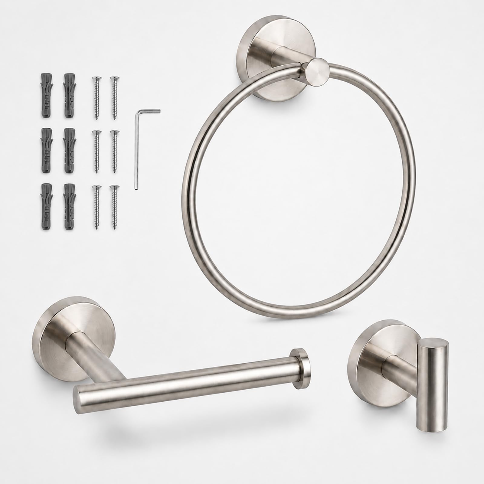Towel Holders for Bathrooms Wall Mounted - 3 Set Silver Brushed Toilet Roll Holder and Towel Rail