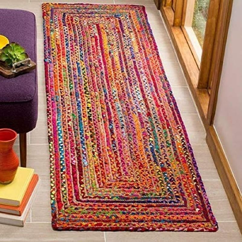 Image of F R Creation Jute Reversible Braided Natural & Handwoven Jute Carpet for Living Room Braided Rug, Offices Carpet, Guest Room Size (1.5X4 Feet Chindi)