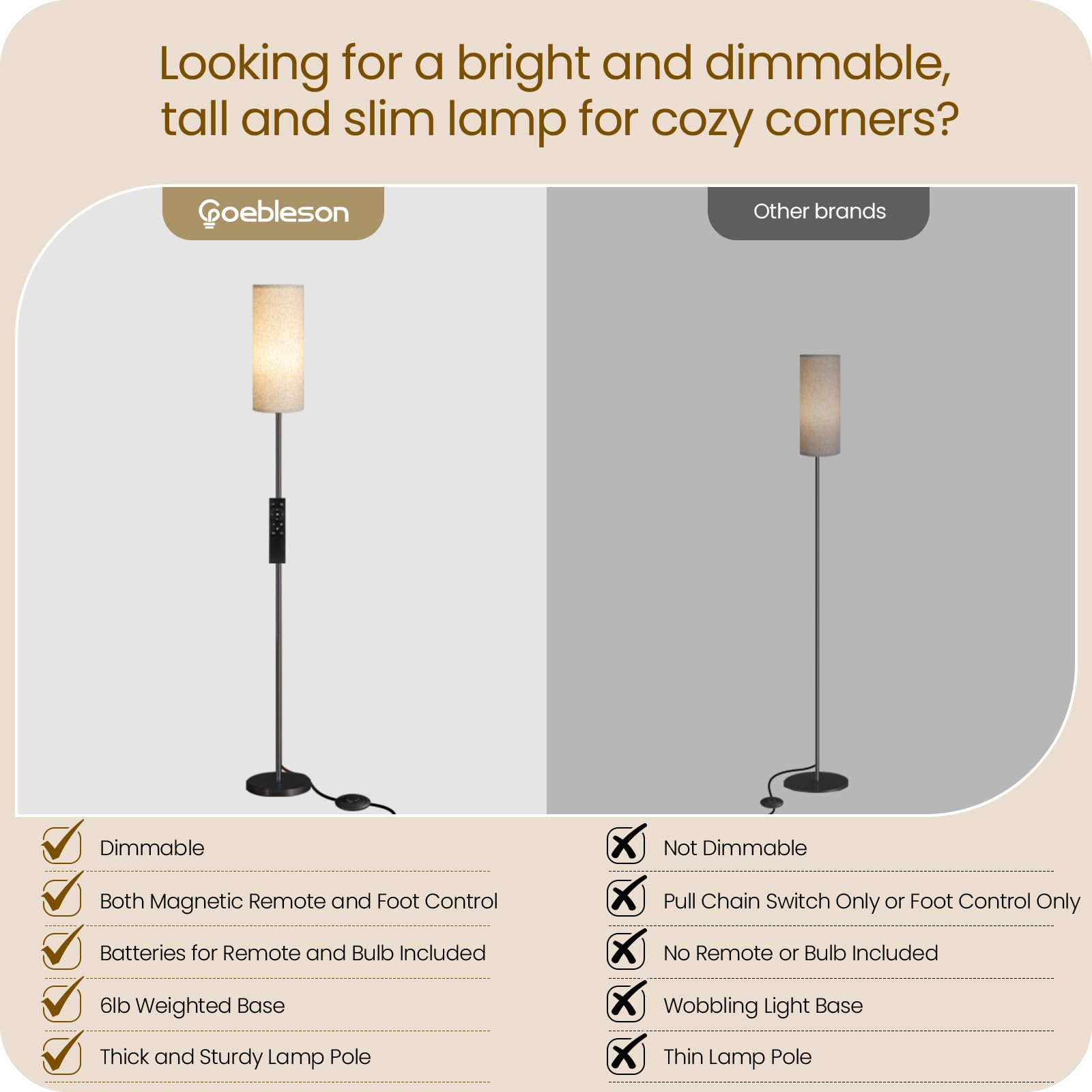 64 4 Dimmable Floor Lamp for Living Room with Remote and Foot Switch Modern Standing Tall Lamp Corner — view 4