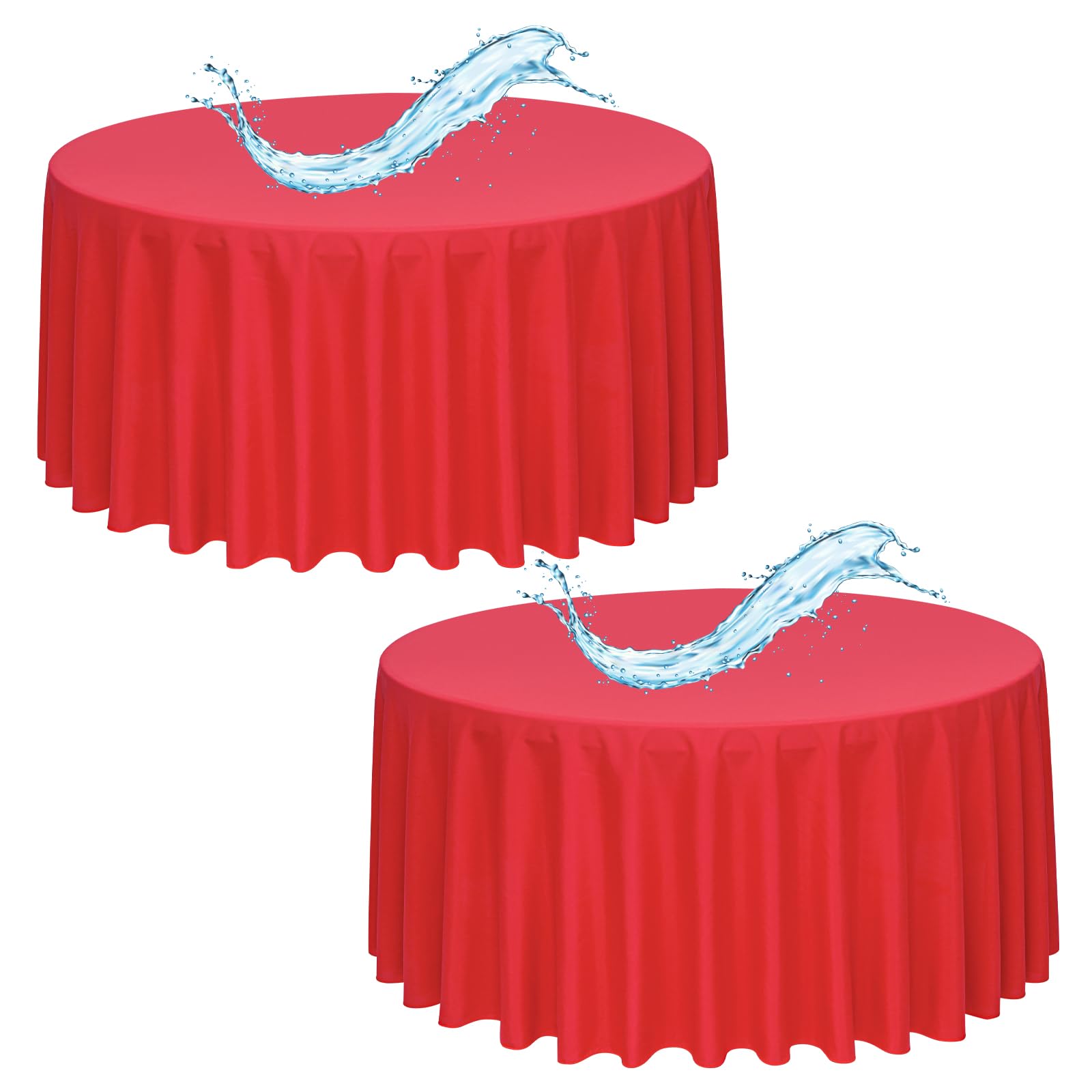 2 Pack Red Round Tablecloth 229CM/90Inch Red Tablecloths Waterproof Polyester Table Cloth for Round Tables Stain and Wrinkle Resistant Washable Fabric Table Cover for Party Wedding Banquet Dining