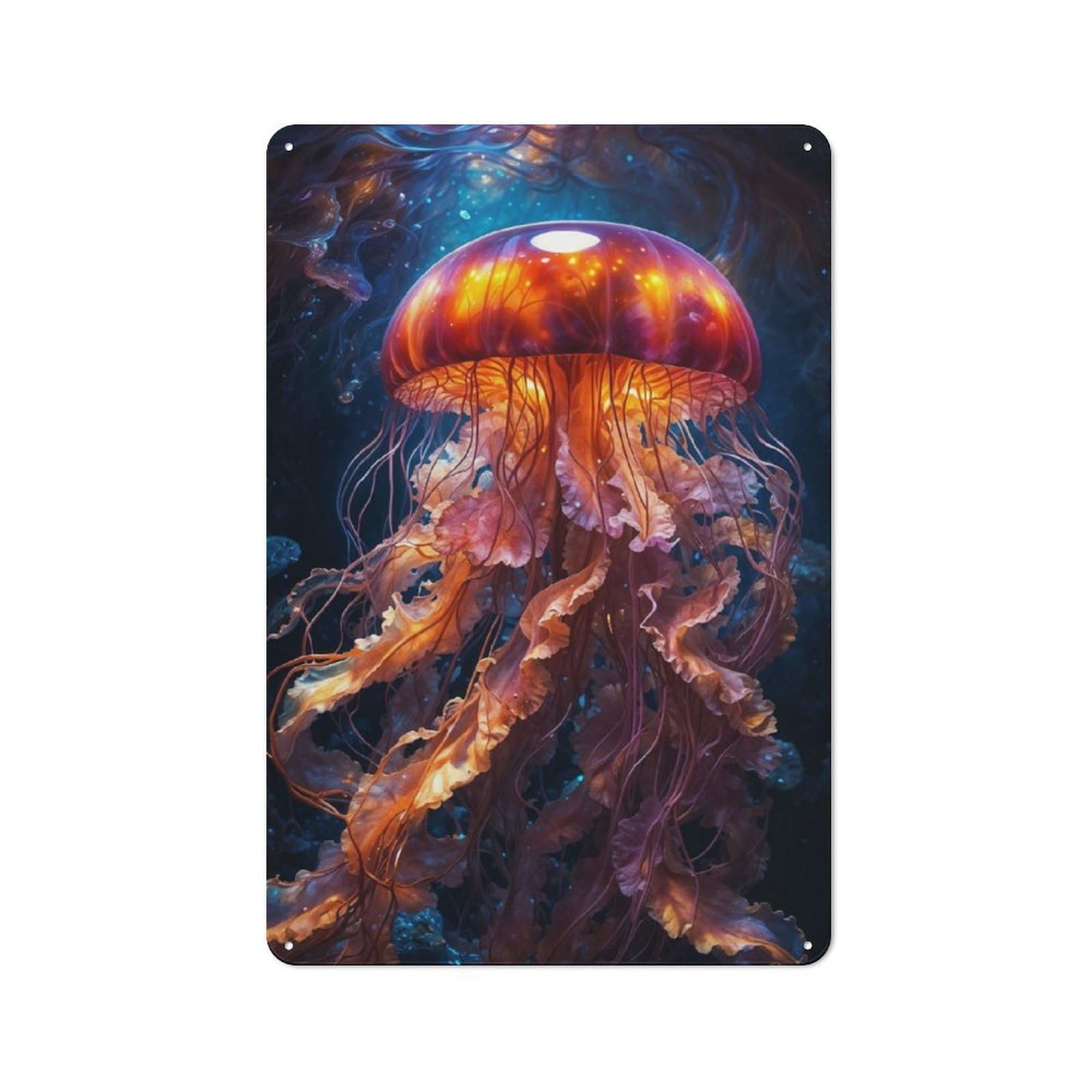 Junmoney Jellyfish Bloom Vintage-Inspired Tin Sign 30X20cm For Garage Or Workshop, For Garage, Workshop And Man Cave Decoration