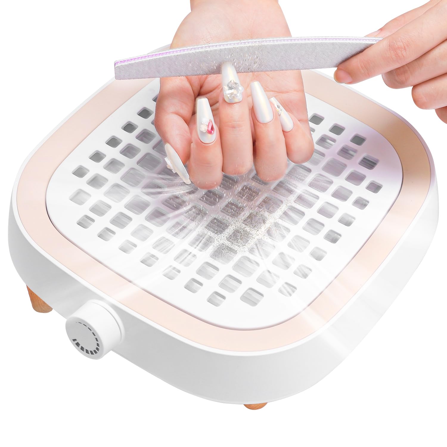 LEDSUUEI Powerful Nail Dust Collector - 130W Electric Low Noise Dust Collector Nail Tech Lint Free - Adjustable Vacuum Fan Vent Dust Collector Extractor for Acrylic Gel Nail Salon, White