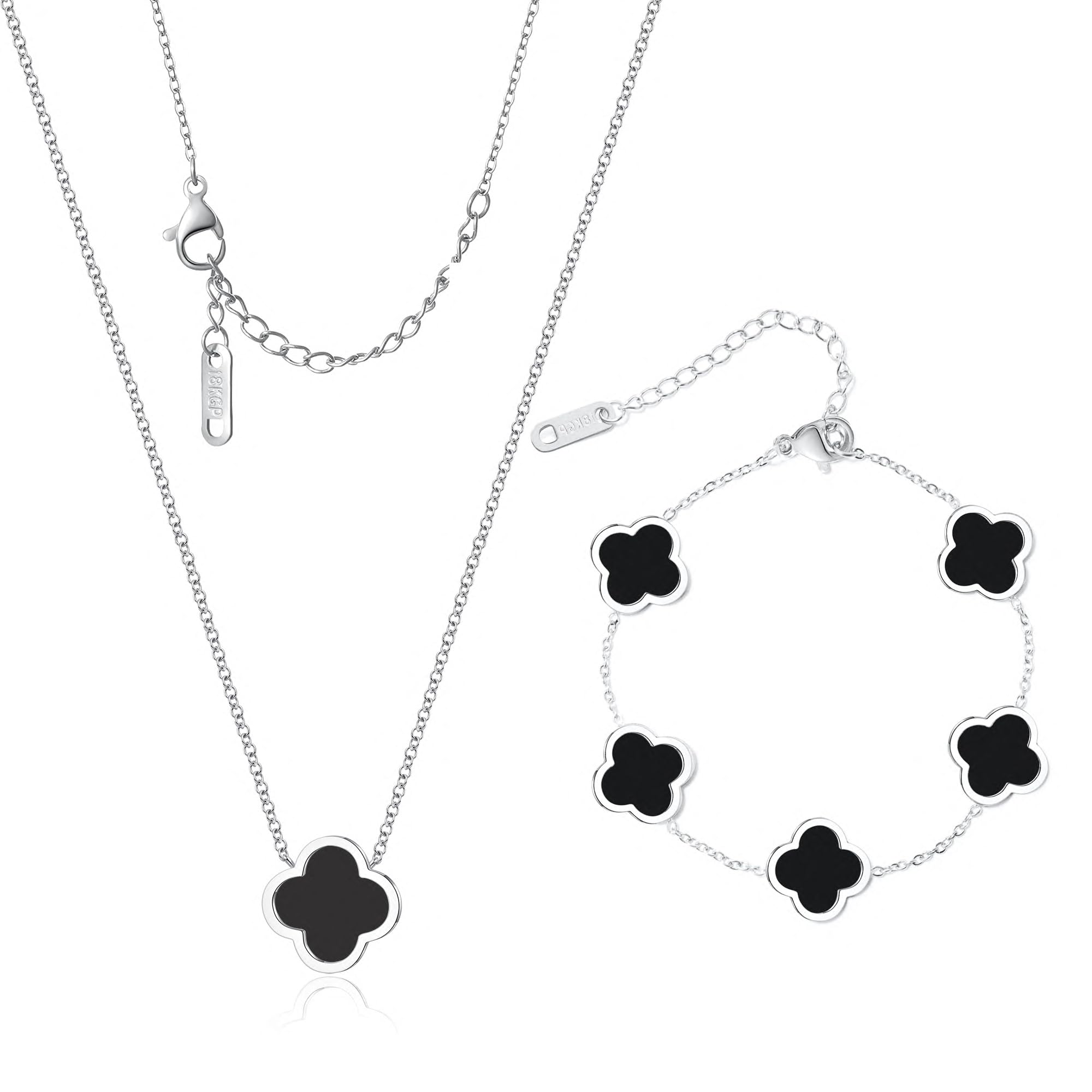 WSupikioDelicacy Clover Bracelets Necklace Set:Clover Necklaces Clover Bracelet Women Link Bracelets Cute Gold Jewelry