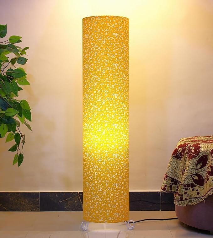 Image of Cotton Fabric Floor Lamp for Bedroom's Desk Lamp for LivingRoom, Bed Room, Office | Night Stand Dimmable Room Floor Lamp for Reading Corner Lamp (Yellow 1)