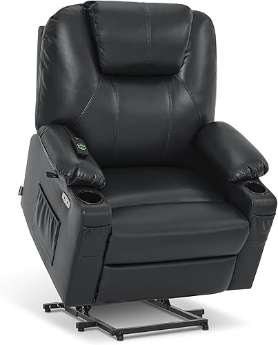Miniatura 28 de MCombo Sillón reclinable eléctrico con capacidad de elevación, masaje y calor para ancianos, 3 posiciones, 2 bolsillos laterales y portavasos
