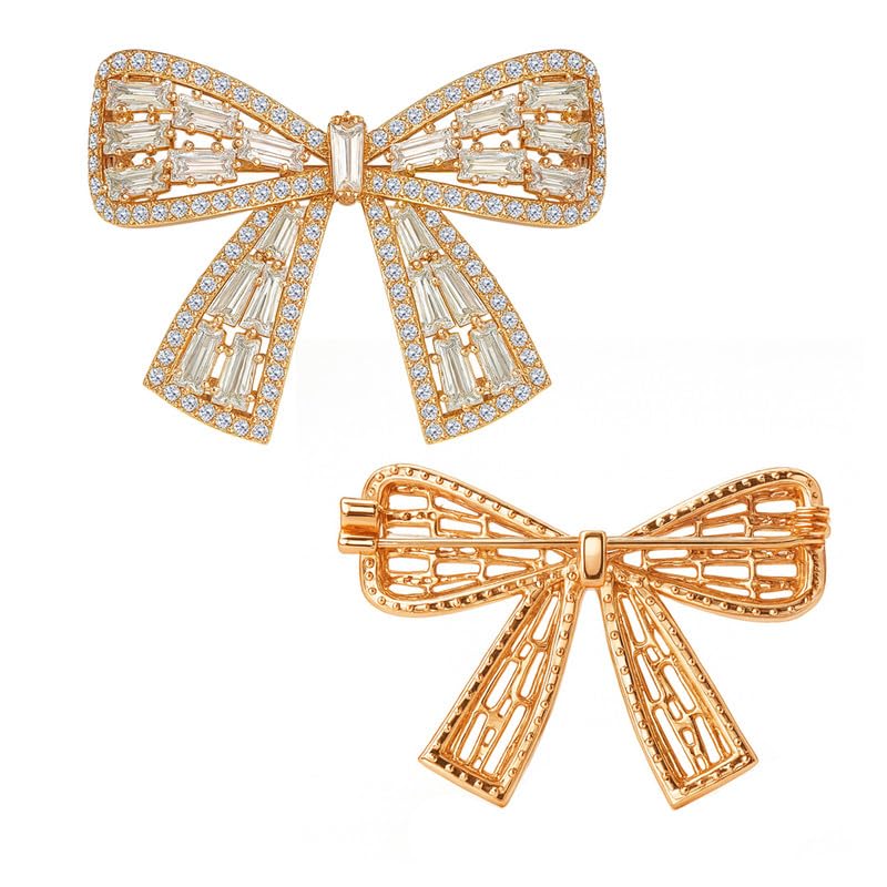 vama RhineStone Rose Gold Butterfly Bow Brooch Broach Coat Dress Gown Shawl Engagement Wedding Safety Saree Pins for Women & Girls-picture-32