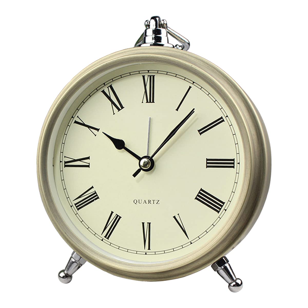 Maxspace Golden Desk Clock, Retro Vintage Non-Ticking Battery Operated Small Alarm Clock, Quartz Movement HD Glass Metal Silent Table Clock for Bedroom Living Room Indoor Decoration Kids (Roman)