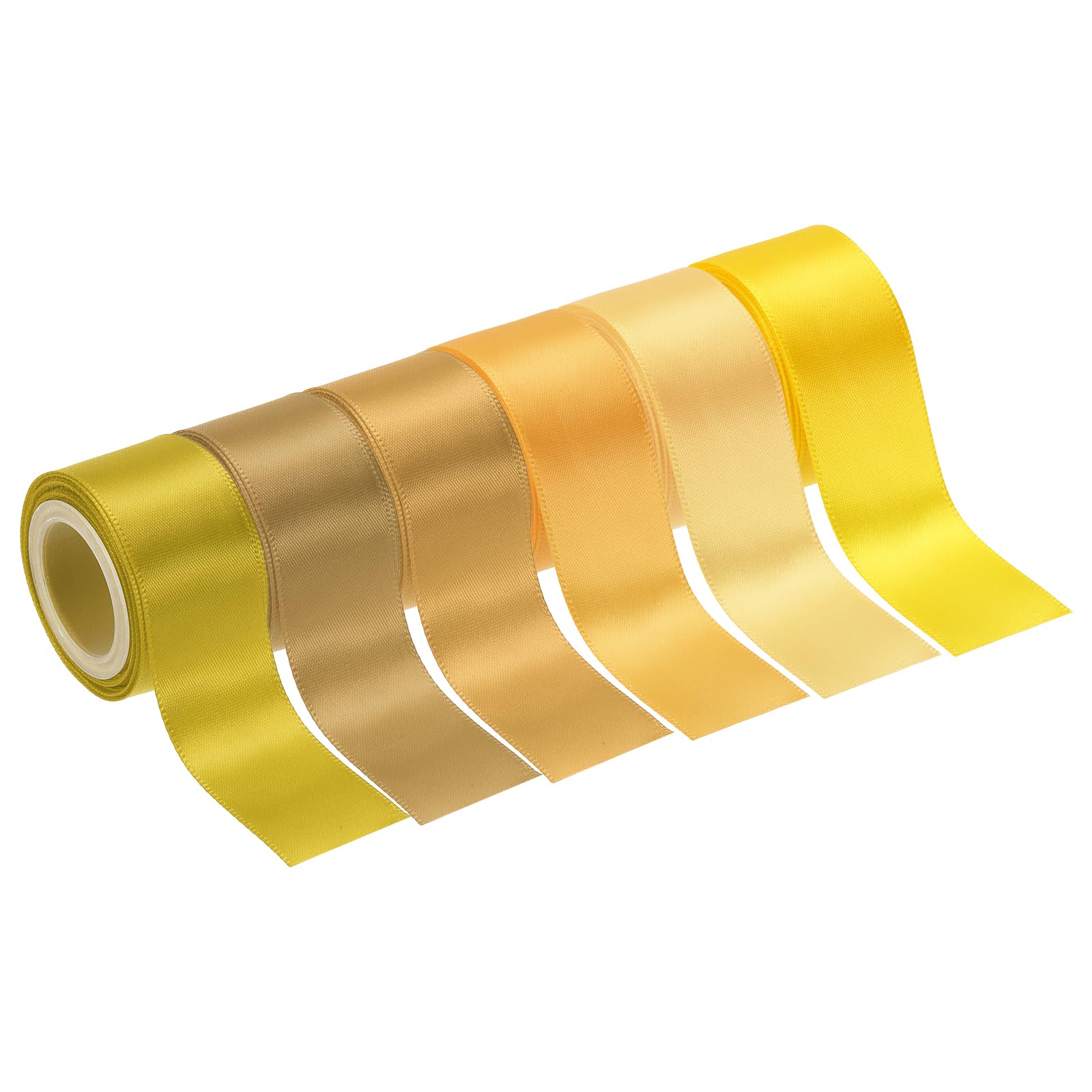 PATIKIL 1-1/2 Inch x 30 Yards Solid Satin Ribbon, 6Pcs Polyester Fabric Ribbon Roll Single Faced for Gift Wrapping Crafts Wedding Birthday Bouquet Hair Bows DIY Decoration, Gold Tone