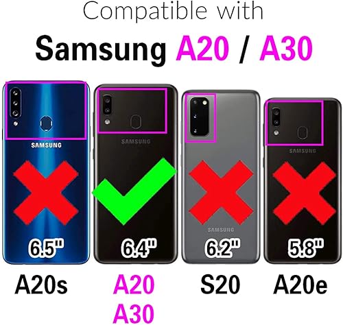 Miniatura 2 de Asuwish Funda de teléfono para Samsung Galaxy A20 A30 con protector de pantalla de vidrio templado y correa de muñeca de cuero con tapa para tarjeta