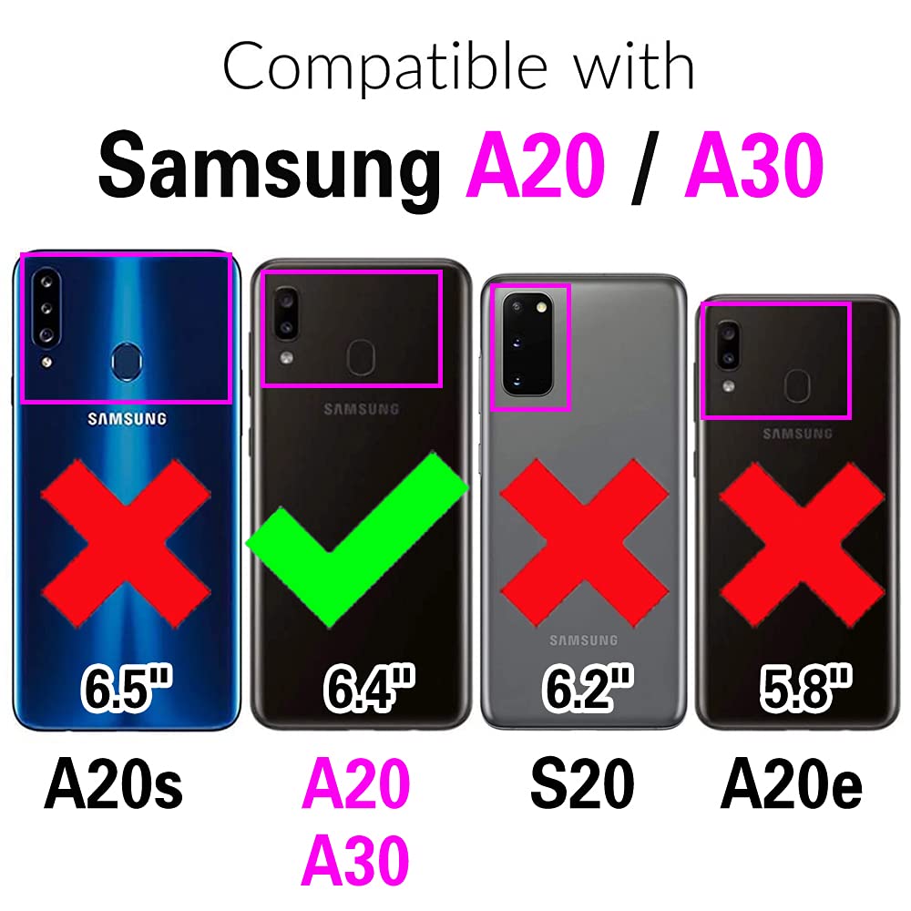 Asuwish Phone Case for Samsung Galaxy A20 A30 Wallet Cover with Tempered Glass Screen Protector and RFID Blocking Wrist Strap Flip Credit Card Holder Stand Cell M10s A 30 20A SM A205G Women Men White