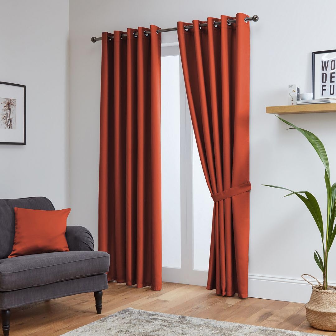 John Aird Blackout Curtains Thermal Energy Saving Eyelet Curtains for Bedroom & Living Room Including Tie Backs (Terracotta, W 66" x L 90" (2 Panels)