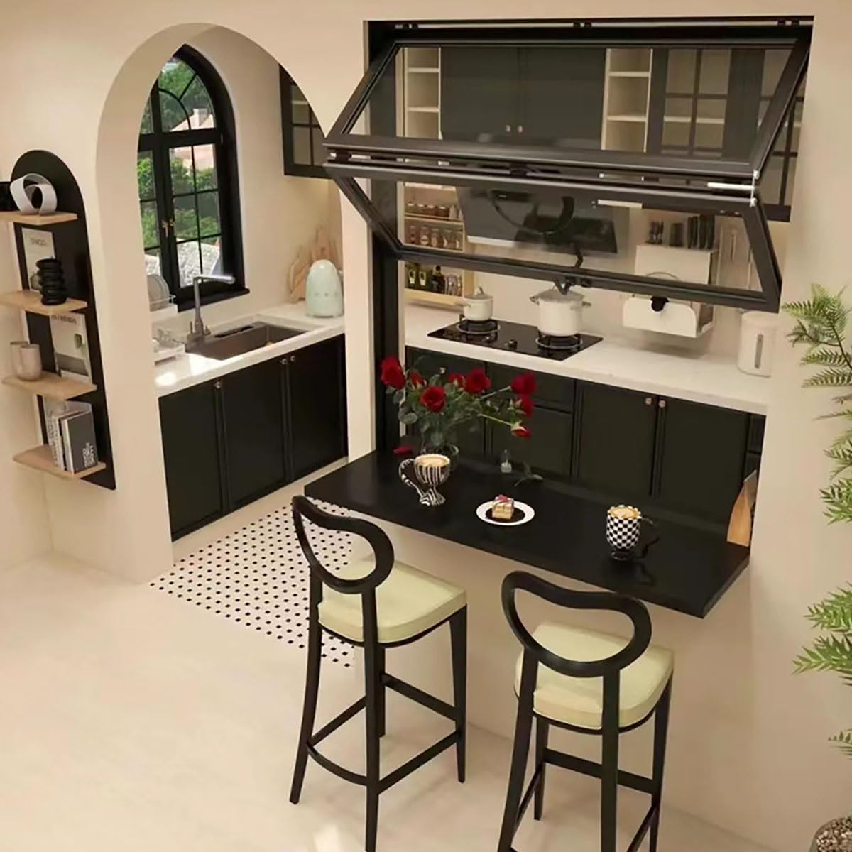 アルミ製折りたたみ式売店用サービス窓、強化ガラスとロック付き折りたたみ式スライド窓、ミルクティー店/ファーストフード店/大学のカフェ