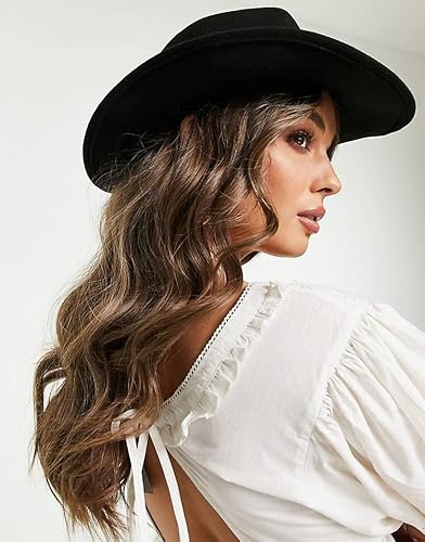 Inogih Women Girls Western Cowboy Cowgirl Hat With Buckle Belt Felt Fedora Hat Black #TOP3