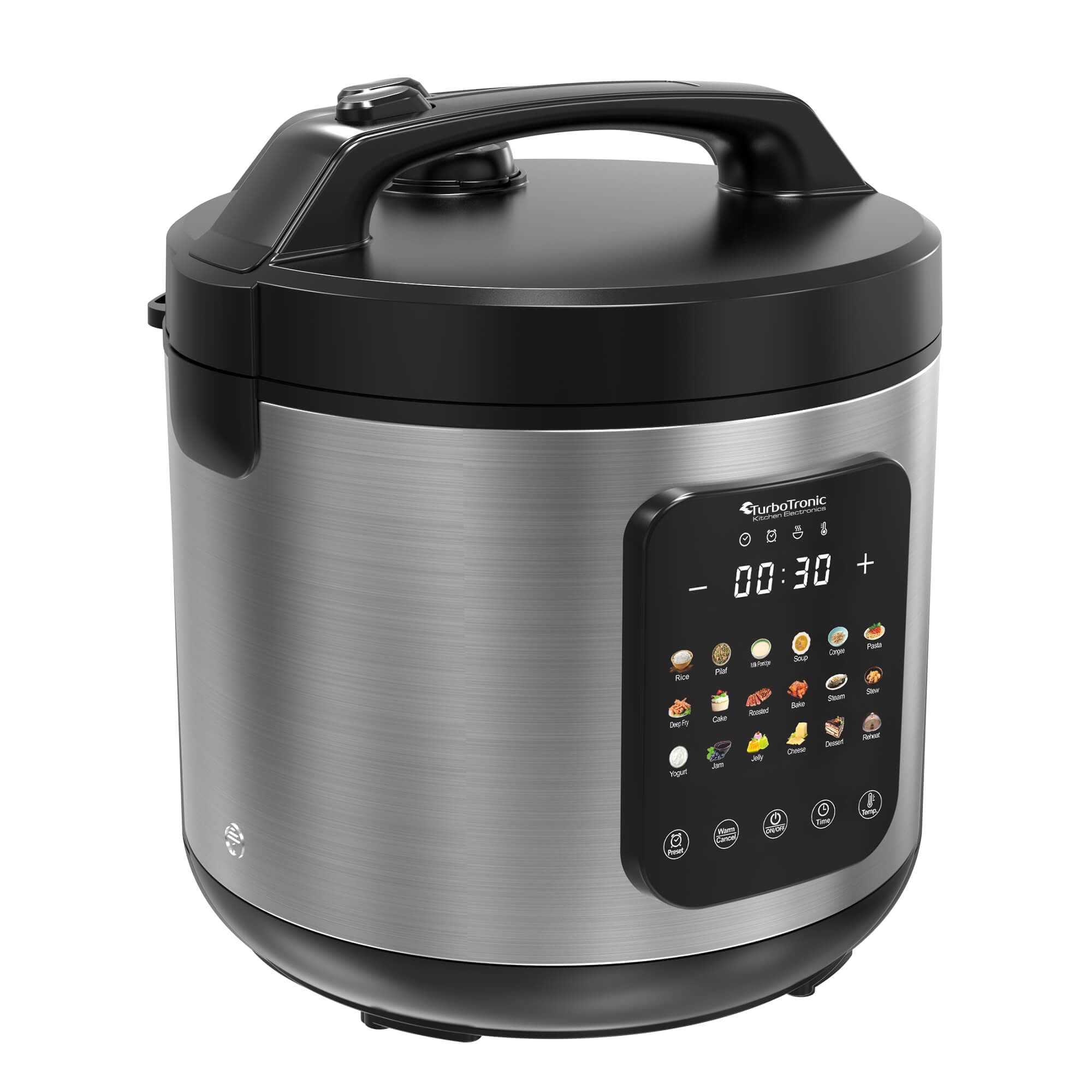 TurboTronic MultiKocher DMC18 neues 2024 Modell 5L mit Schongarer 860W Elektrisch, Dampfgarer, Reiskocher, Slow Cooker & 18 Programme, Milchreis, Multivarka (Silber)