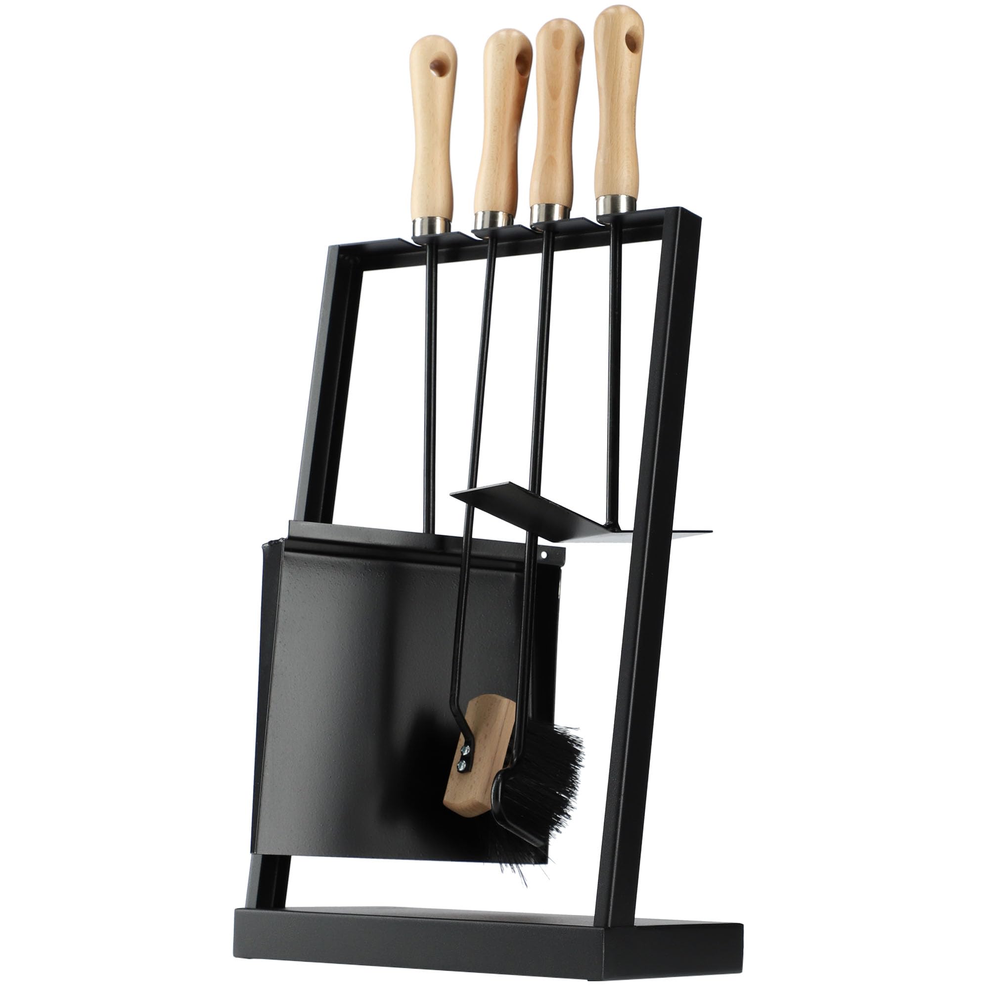 KADAX Moderno juego de utensilios para chimenea, juego de 5 piezas para chimenea, juego de accesorios para chimenea con atizador, pala para cenizas, escoba de chimenea, rascador de cenizas y soporte
