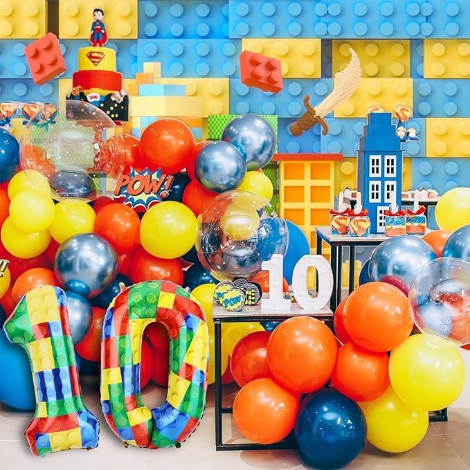 Miniatura 4 de Globo de números de bloque de construcción de 32 pulgadas, globos de aluminio de bloque de números coloridos para decoraciones de fiestas temáticas